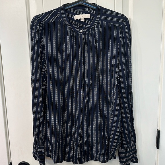 Loft navy /cream blouse sz M - Picture 1 of 4